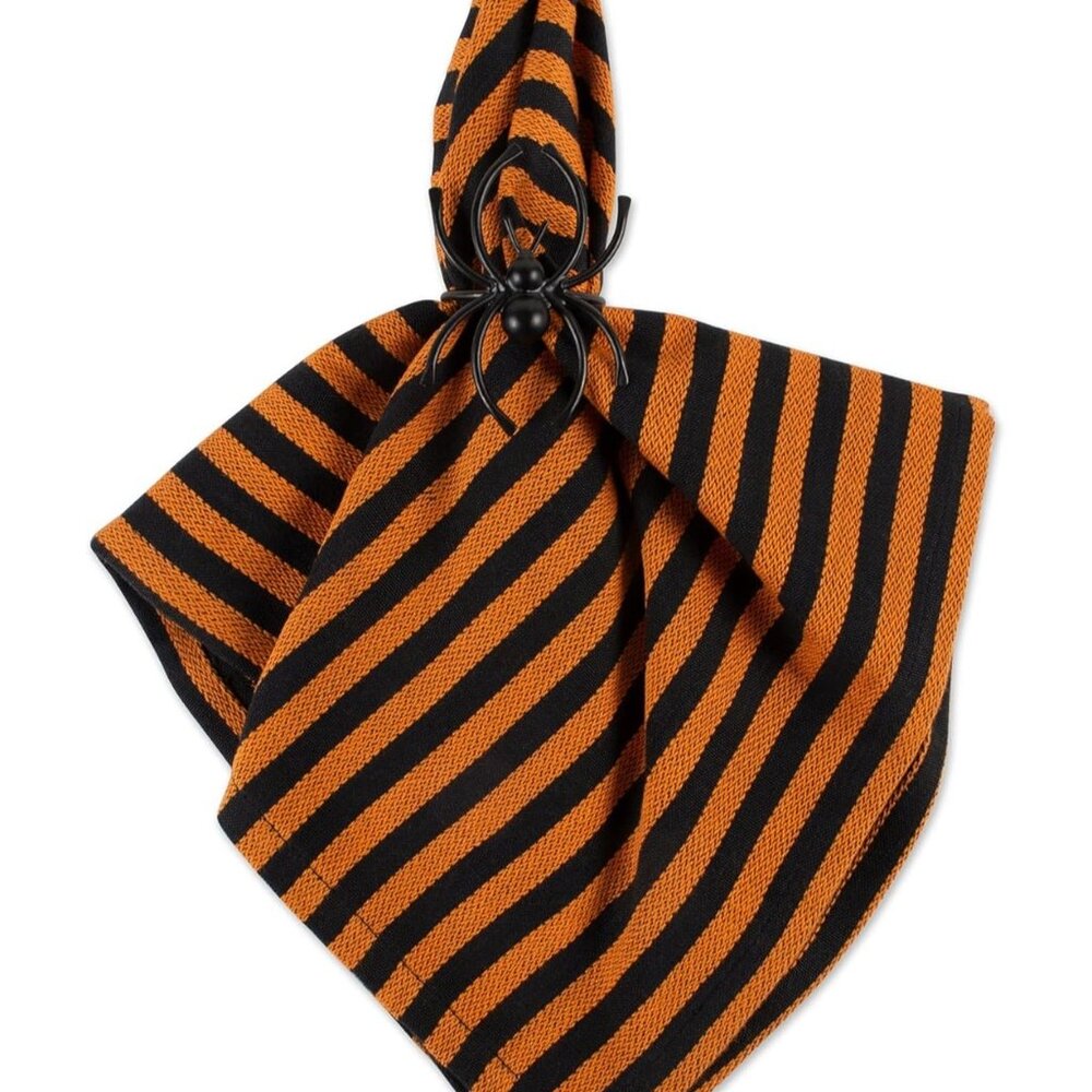 DII Witchy Black & Orange Stripe Cotton Napkins, Machine Washable, 20x20, Set of